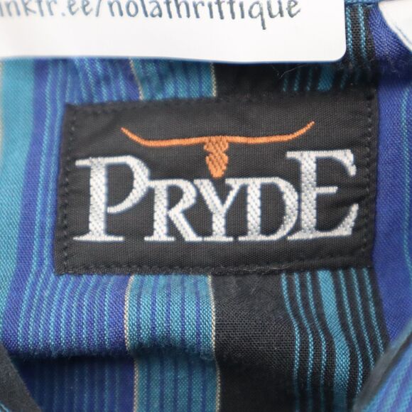 Pryde Shirt Mens L Blue Pinstriped Western Pearl Snap Long Sleeve - Picture 2 of 16